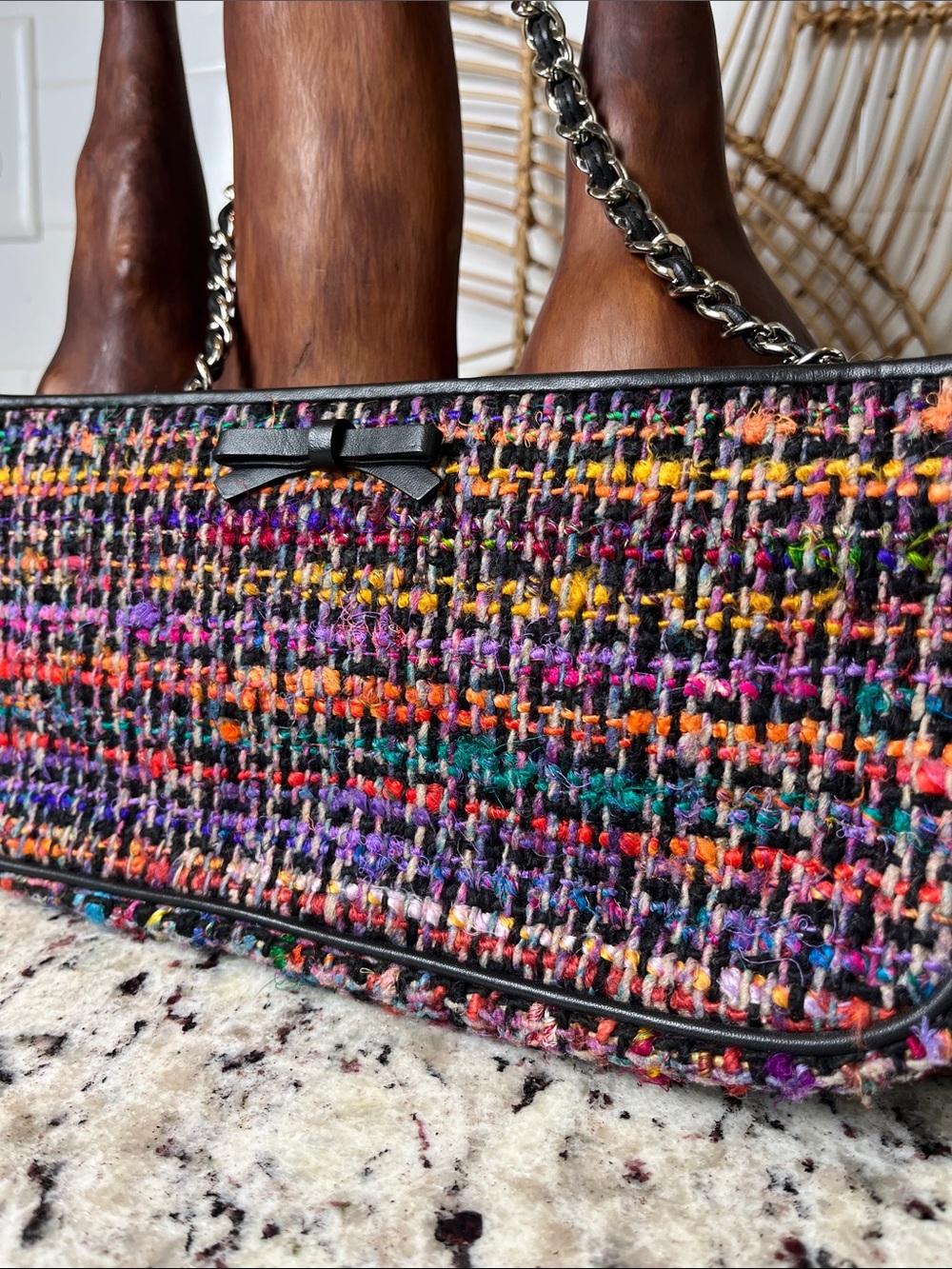 Talbots Multicolor Tweed Shoulder Bag with Black Trim & Chain - Picture 2 of 12